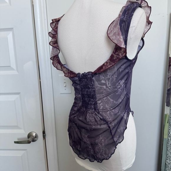 Kimichi blue Sheer Ruffle Fairycore Blouse – Vintage Mesh Lettuce Hem Top m - Picture 4 of 5